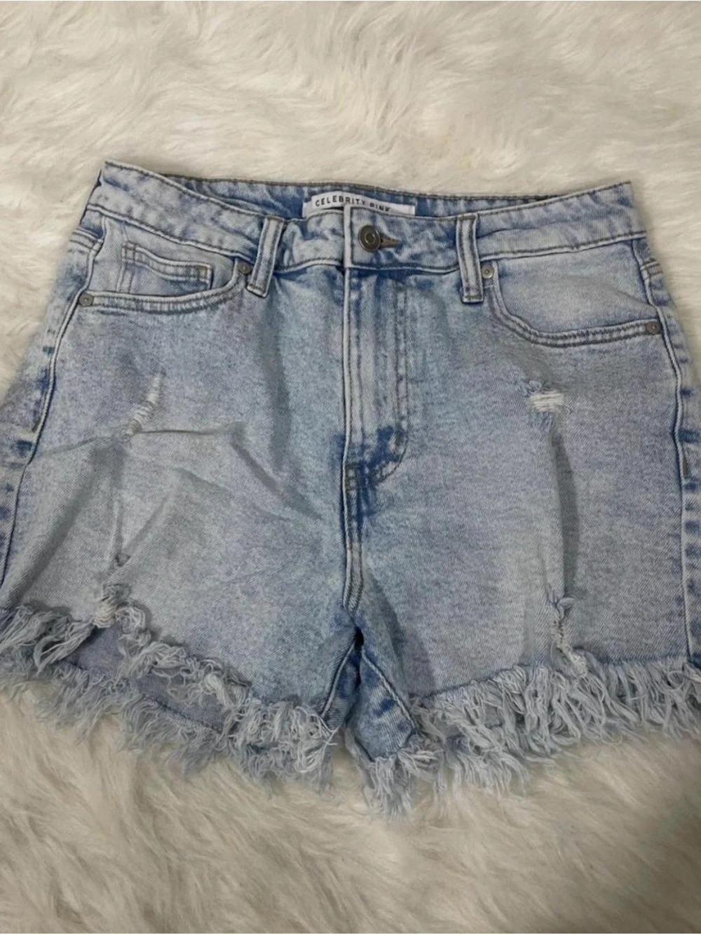 Celebrity Pink Distressed Light Blue Denim Cutoff Shorts